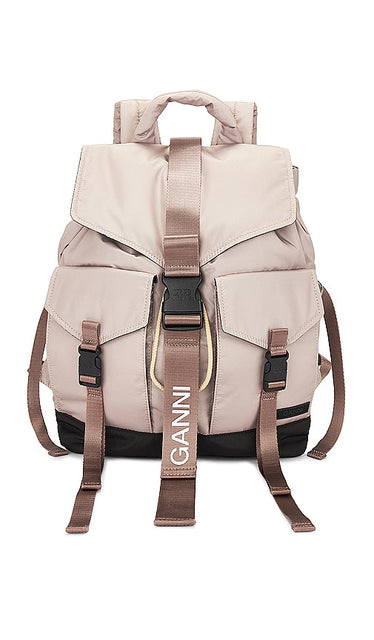 Ganni Recycled Tech Backpack in Taupe