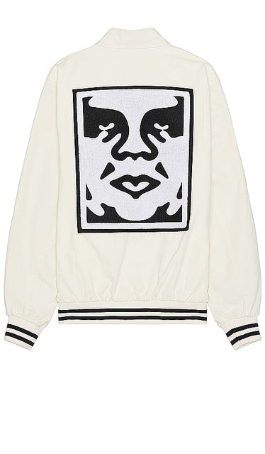 Obey Icon Face Varsity Jacket in Cream - Obey - Veste universitaire Icon Face en crème - Obey Icon Face 奶油色校队夹克 - Obey Icon Face College-Jacke in Creme - Obey ICON 페이스 바시티 재킷 - Giacca college Obey Icon Face color crema