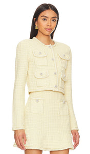 self-portrait Textured Knit Jacket in Yellow