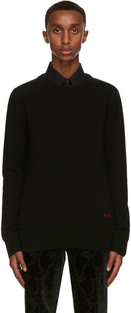 Alexander McQueen Black Cashmere Embroidered Logo Sweater - Pull de logo brodé en cacheme noir Alexander McQueen - Alexander McQueen 블랙 캐시미어 수 놓은 로고 스웨터
