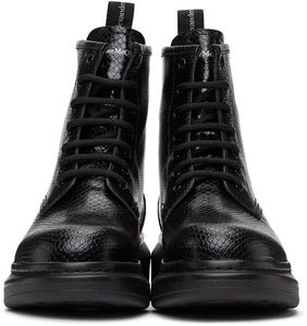 Alexander McQueen Black Croc Lace-Up Boots
