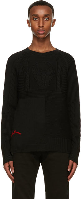 Alexander McQueen Black Wool Embroidered Logo Sweater - Pull de logo brodé en laine noire Alexander McQueen - 알렉산더 맥퀸 블랙 양모 수 놓은 로고 스웨터