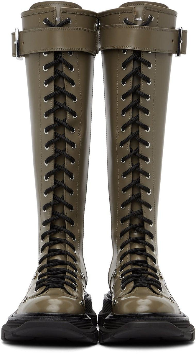 Alexander mcqueen black discount tread lace-up tall boots