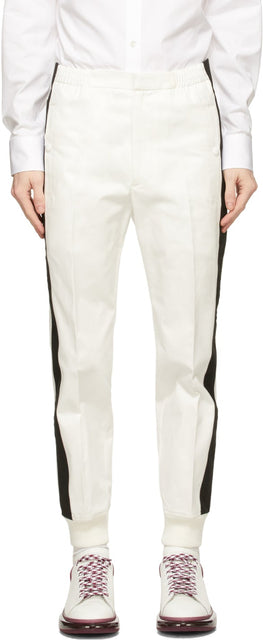 Alexander McQueen White Cotton Stripe Trousers - Pantalon à rayures de coton blanc d'Alexander McQueen - Alexander McQueen 화이트 코튼 스트라이프 바지