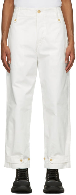 Alexander McQueen White Cotton Trousers - Pantalon de coton blanc d'Alexander McQueen - Alexander McQueen 화이트 코튼 바지