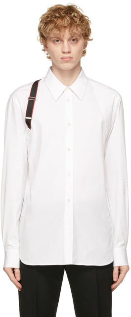 Alexander McQueen White Logo Harness Shirt - Chemise de harnais de logo blanc d'Alexander McQueen - 알렉산더 맥퀸 화이트 로고 하네스 셔츠