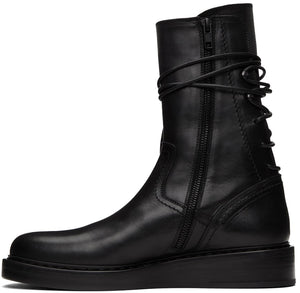 Ann Demeulemeester Black Leather Back Lace-Up Boots