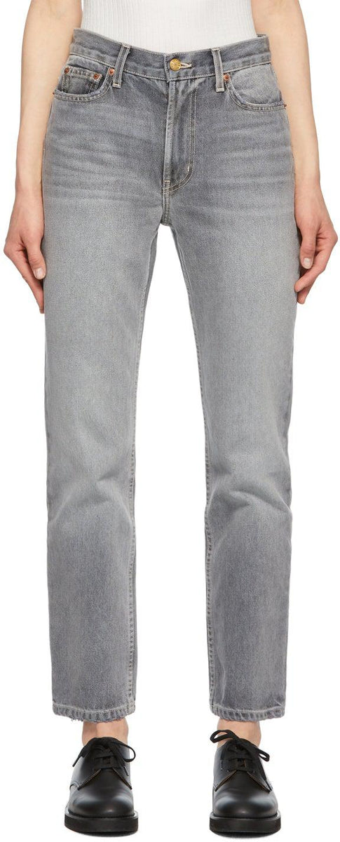 Frayed mid-rise straight-leg jeans