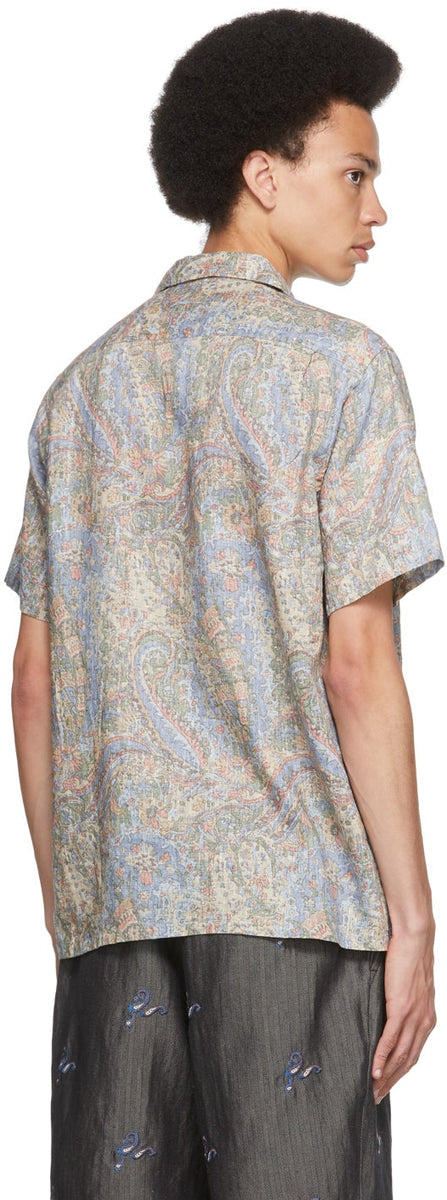 BEAMS PLUS Blue Paisley Open Collar Short Sleeve Shirt – BlackSkinny