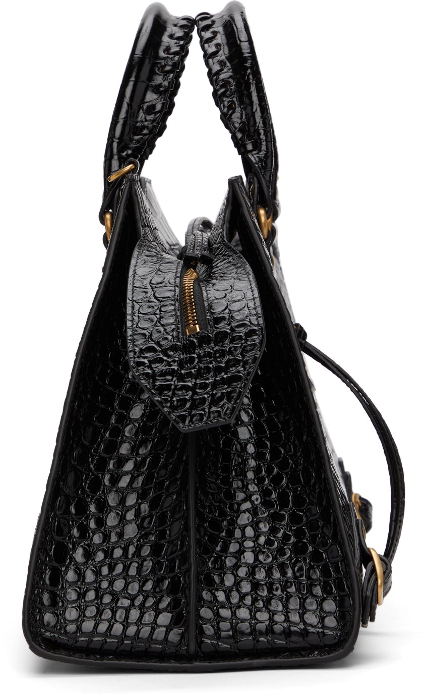 Balenciaga Black Croc Large Neo Classic City Bag