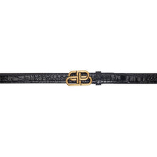 Balenciaga Black Croc Thin BB Belt - Balenciaga Croc noir Courroie BB mince Croc - Balenciaga Black Croc 얇은 Bb Belt.