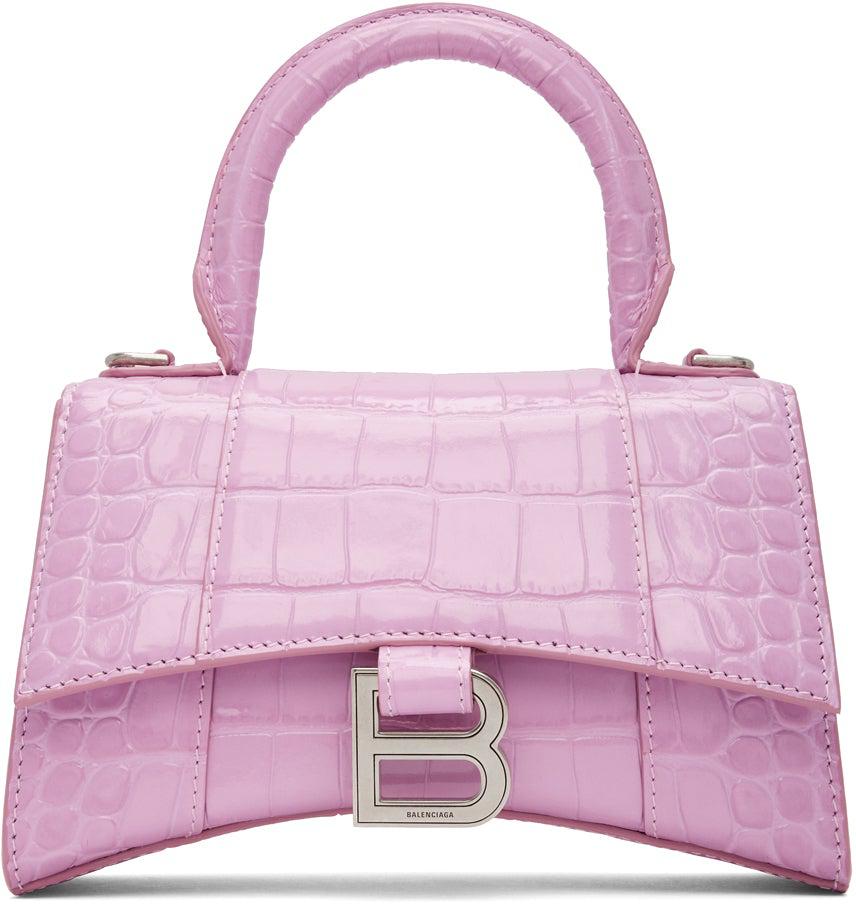 Balenciaga Hourglass Top Handle XS Crocodile Embossed Lilac in