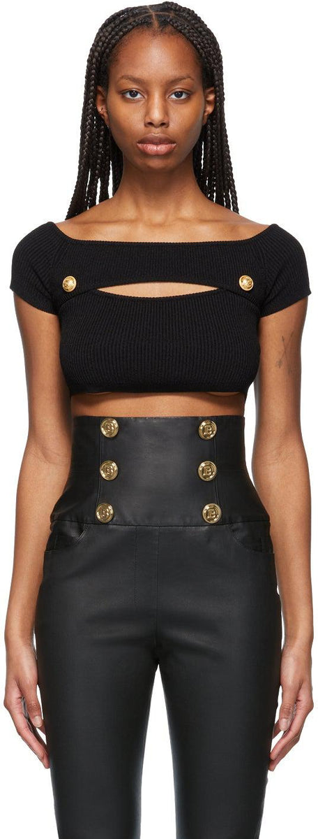 Balmain Black Off-The-Shoulder Cropped Tank Top – BlackSkinny