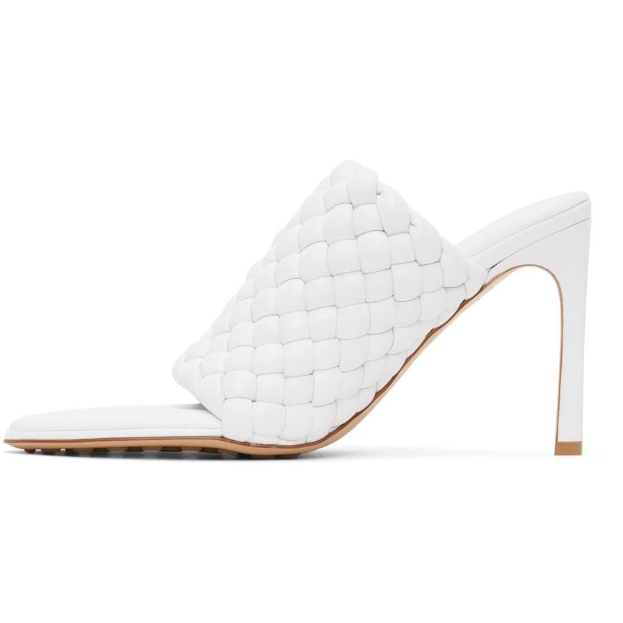 Bottega Veneta White Intrecciato Curve Heeled Sandals BlackSkinny