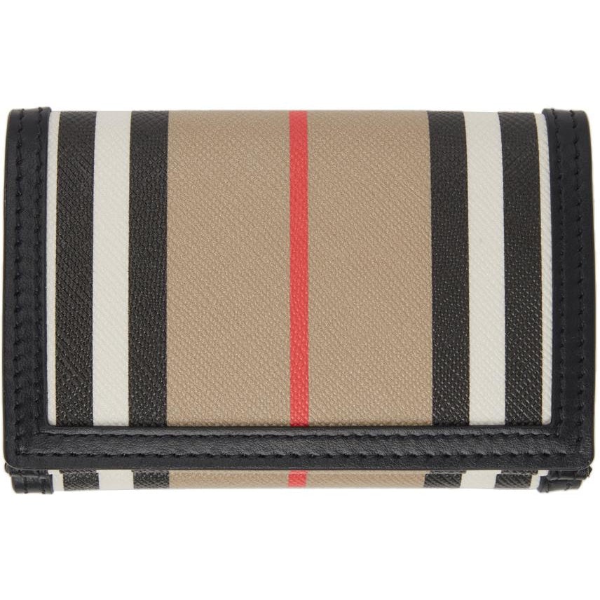 Burberry Beige/Black Icon Stripe Coated Canvas and Leather Card Holder  Burberry