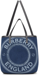 Burberry Blue Denim Mini Logo Graphic Beach Tote