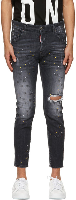 Dsquared2 Black Paint Skater Jeans - Dsquared2 Black peinture jeans - Dsquared2 검은 페인트 스케이터 청바지