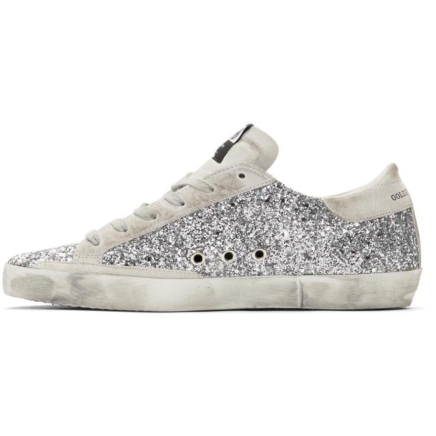 Super Star Glitter Suede Sneakers in Silver - Golden Goose