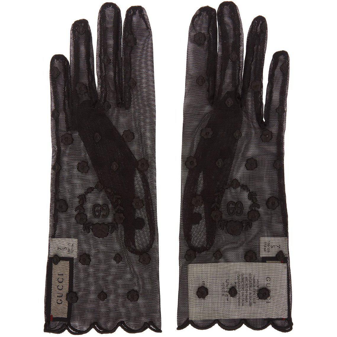 Gucci Embroidered Metallic Gloves Gucci Black Embroidered Tulle GG