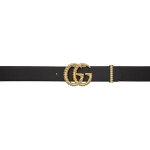Gucci Black Leather Torchon GG Belt