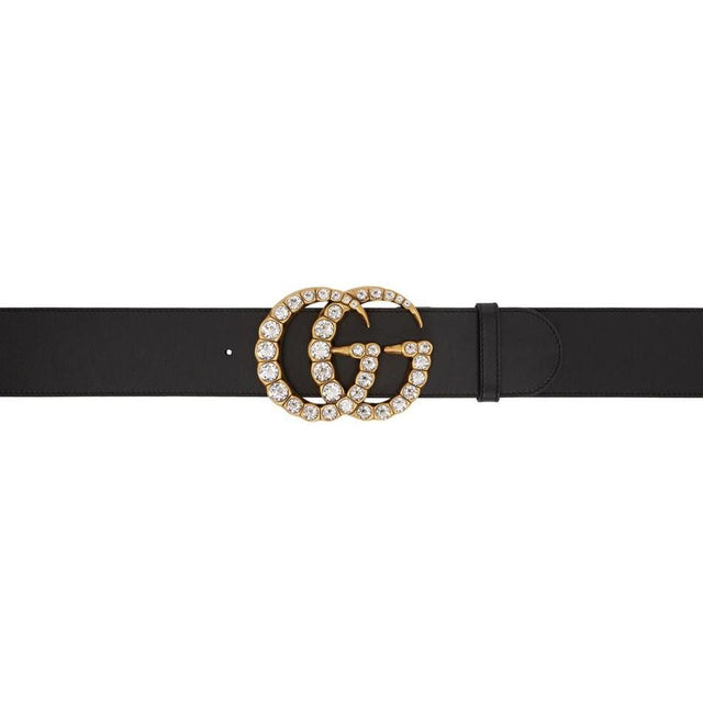 Gucci Black Wide Leather GG Crystal Belt