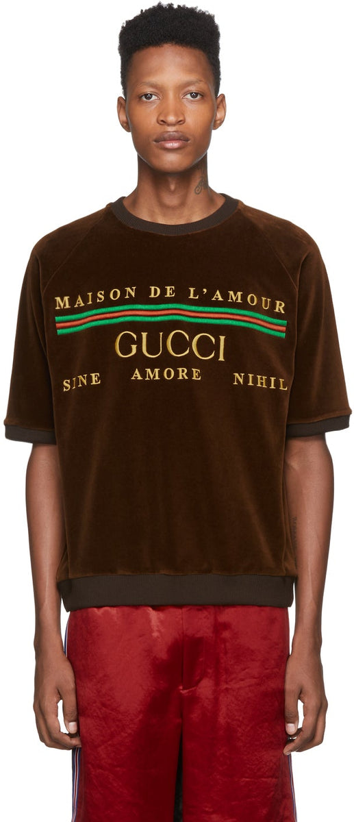 Gucci Brown Chenille Maison De l Amour T Shirt BlackSkinny