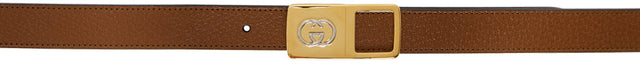 Gucci Brown Leather Interlocking G Belt - Ceinture GUCCI en cuir brun brun - 구찌 갈색 가죽 연동 G 벨트