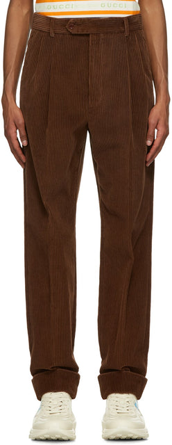 Gucci Brown Regular Fit Corduroy Trousers - Pantalon velours côtelé maternel GUCCI BROWN - 구찌 브라운 정규 맞춤 코듀로이 바지