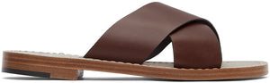 Isaia Brown Leather Strap Sandals - Sandales de bracelet en cuir marron Isaia - 이사이아 브라운 가죽 스트랩 샌들