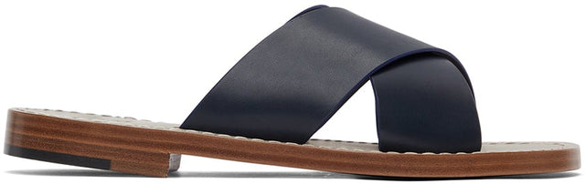 Isaia Navy Leather Strap Sandals - Sandales de sangle de cuir Isaia Navy - 이사이아 해군 가죽 스트랩 샌들