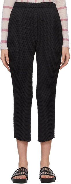 Issey Miyake Black Temporary Room Pleats Solid Trousers - ISSEY MIYAKE Noir Chambre temporaire plate Pantalon solide - issey miyake 검은 색 임시 방 주름이 단단한 바지