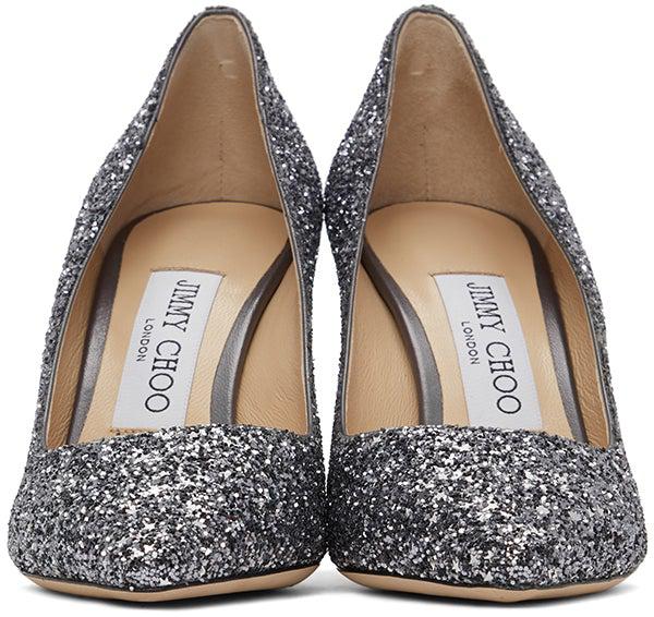 Jimmy Choo SSENSE Exclusive Gunmetal Star Coarse Glitter Romy 85