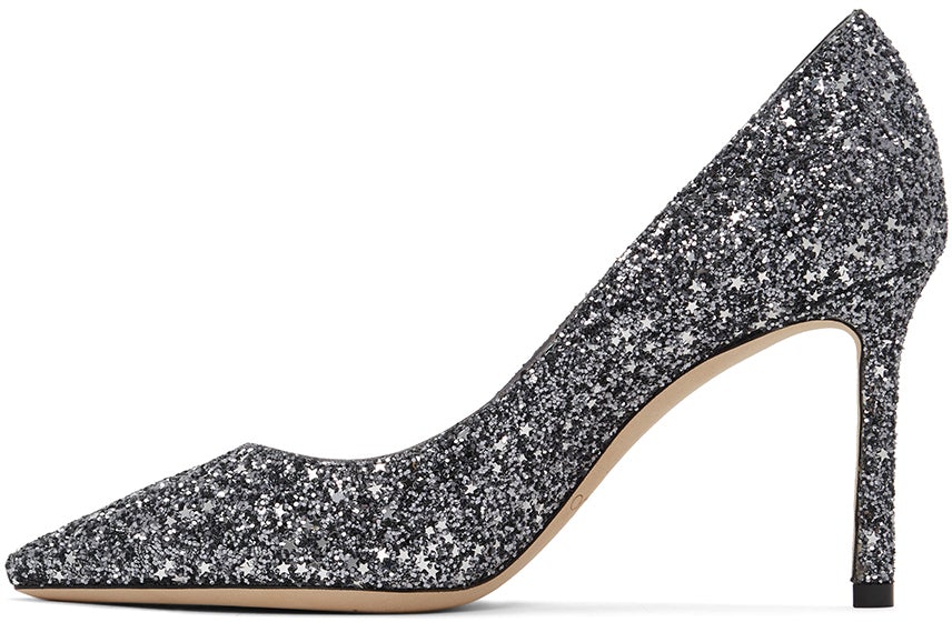 Jimmy Choo SSENSE Exclusive Gunmetal Star Coarse Glitter Romy 85