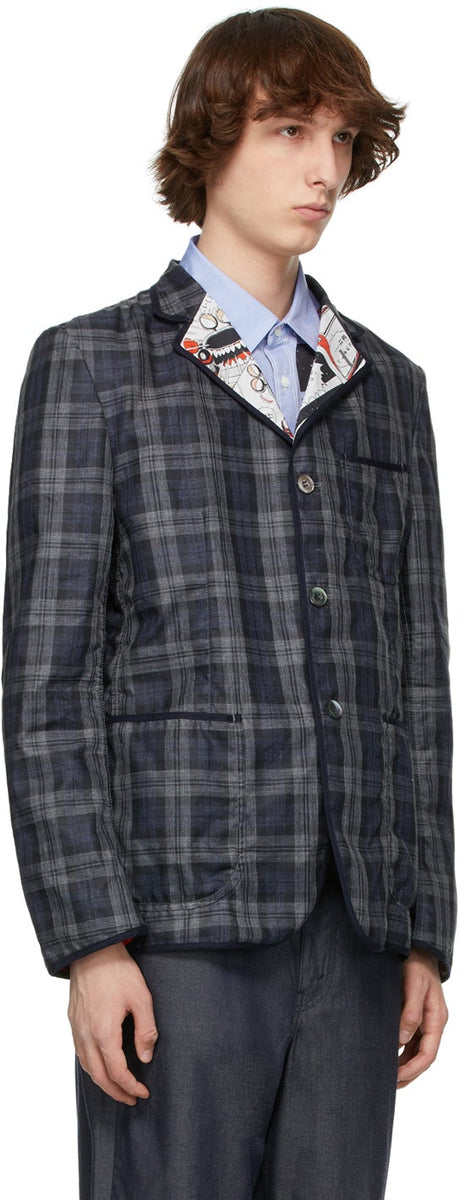 Junya Watanabe Navy Akira Toriyama Edition Linen Check Blazer