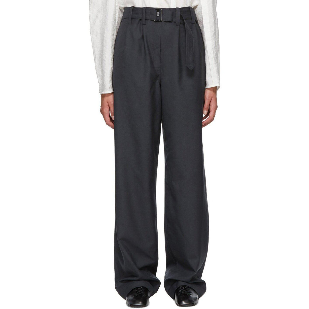 Lemaire Grey Wool Belted Loose Trousers – BlackSkinny