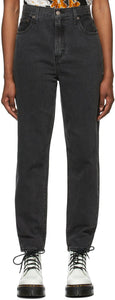 Levi's Black Denim Faded High Loose Taper Jeans - Le denim noir de Levi est sorti des jeans hauts lâches - Levi의 검은 데님은 높은 느슨한 테이퍼 청바지를 퇴색했습니다