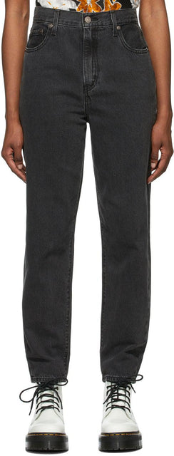 Levi's Black Denim Faded High Loose Taper Jeans - Le denim noir de Levi est sorti des jeans hauts lâches - Levi의 검은 데님은 높은 느슨한 테이퍼 청바지를 퇴색했습니다