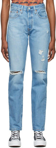 Levi's Blue Denim Ripped 501 Original Fit Jeans - Levi's Blue Denim déchiré 501 Jean Fit original - Levi 's Blue Denim은 501 원래의 원래 청바지를 찢어 냈습니다