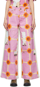 Loewe Pink Anthea Hamilton Edition Denim Floral Jeans - Loewe Rose Anthea Hamilton Edition Denim Jean Floral Jean - Loewe 핑크 안테아 해밀턴 에디션 데님 꽃 청바지
