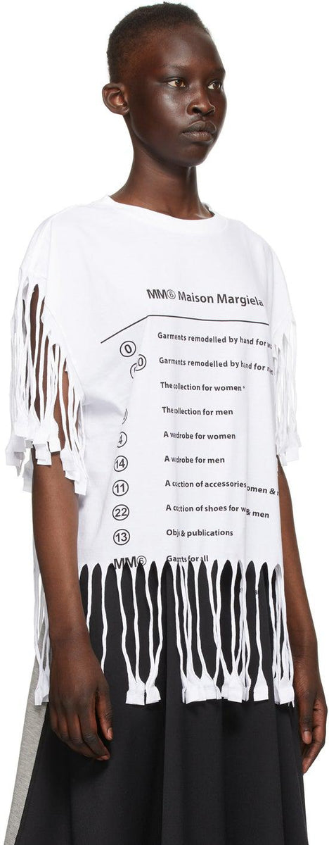 MM6 Maison Margiela White Logo Fringe T-Shirt – BlackSkinny