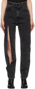 Maison Margiela SSENSE Exclusive Black Belted Thigh Slit Jeans - Maison Margiela Ssense EXCLUSIVE NOIR BELLTH TOPHIGE SLIT JEAN - Maison Margiela Ssense 독점적 인 검은 벨트 허벅지 슬릿 청바지
