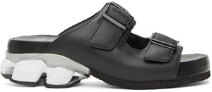 Miharayasuhiro Black Leather Sneaker Heel Sandals - Sandales de talon en cuir noir Miharayasuhiro - 미하라 야스 히로 블랙 가죽 스니커 힐 샌들