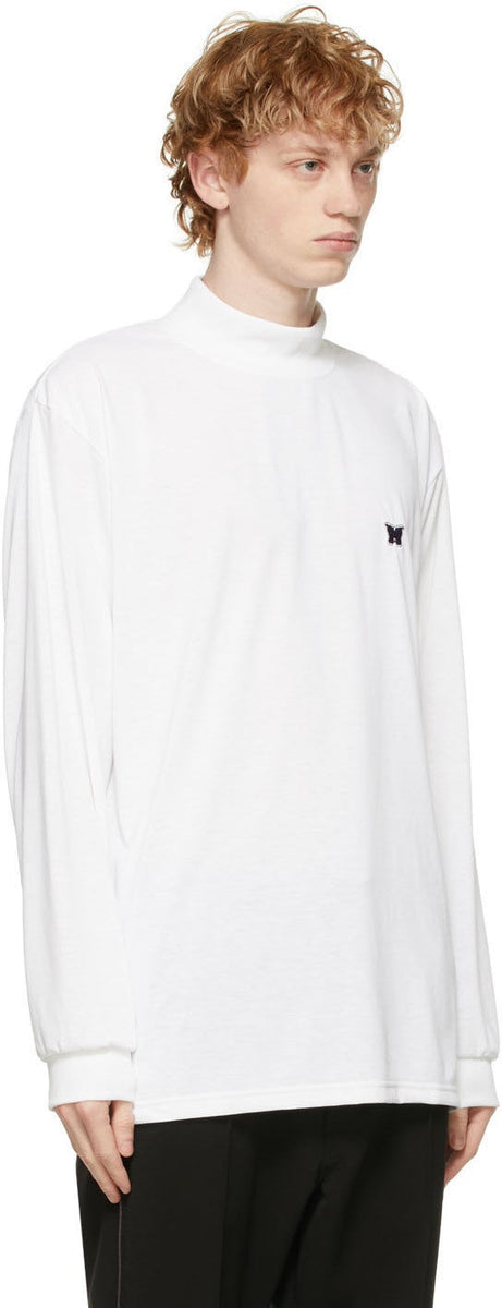 Needles White Mock Neck Logo Long Sleeve T Shirt – BlackSkinny