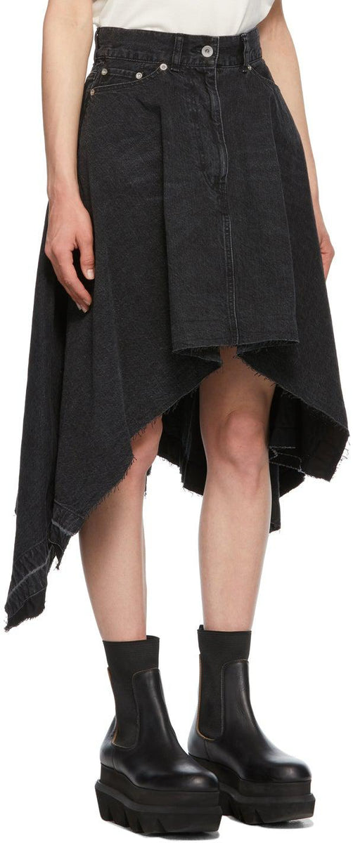 Sacai Black Denim Draped Asymmetric Skirt – BlackSkinny