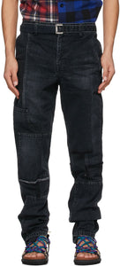 Sacai Black Denim Patchwork Jeans - Jean patchwork de denim noir sacai - 사마이 블랙 데님 패치 워크 청바지
