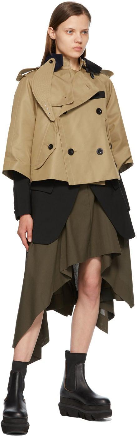 Sacai Khaki Asymmetric Draped Suiting Skirt