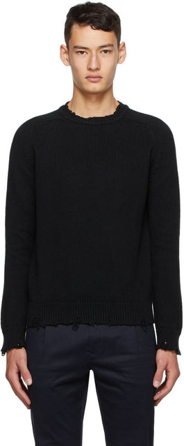 Saint Laurent Black Distressed Sweater - Saint Laurent pull en détresse noir - 세인트 로랑 검은 고민 스웨터