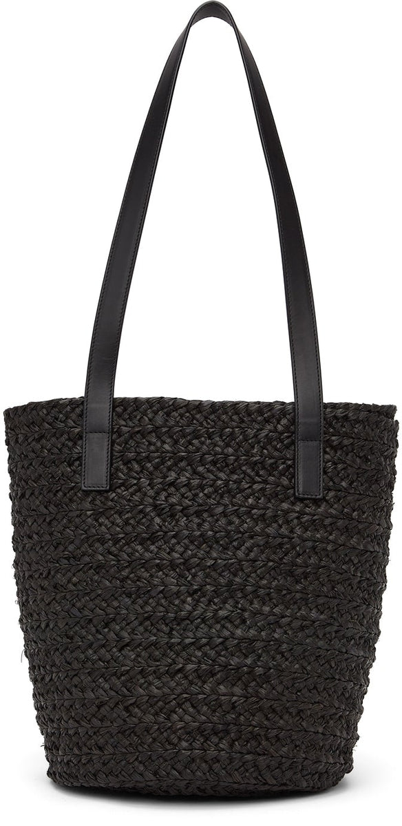 SAINT LAURENT - Panier Studded Leather-Trimmed Woven Raffia Tote - Black  for Women