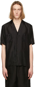 Saint Laurent Black Silk Voile Striated Short Sleeve Shirt - Saint Laurent chemise à manches courtes striée en soie en soie - 세인트 라이 렌트 블랙 실크 voile 짧은 소매 셔츠를 줄입니다