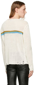 Saint Laurent White Linen Destroyed Stripe Sweater